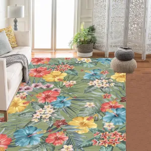 Bedroom Rug Washable Area Rug Non Slip Low Pile Boho Floral Carpet Green 9x12ft