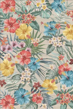 Bedroom Rug Washable Area Rug Non Slip Low Pile Boho Floral Carpet Beige 5x7ft