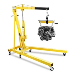 2-Ton Hydraulic Engine Hoist Crane, 4400 lbs Folding Heavy-Duty Cherry Picker with Lever, 6 Locking Wheels, and 4 Boom Positions for Truck/SUV Engines, Garage, Workshop, and Industrial Lifting, Yellow