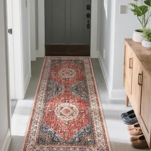 Boho Vintage Floral Area Rug, Washable, Soft Faux Lamb Velvet, 2x6, Multi-Scene Use