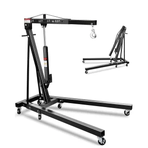 2-Ton Folding Engine Hoist Hydraulic Crane with 6 Swivel Wheels & Adjustable Boom Reinforced Steel Rust-Proof Coating Garage Workshop Farm, Black