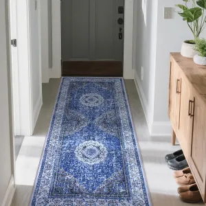 Boho Vintage Floral Area Rug 2x6 Washable Faux Lamb Velvet Non-Slip Carpet for Living Room Bedroom Bathroom Kitchen Entryway Office