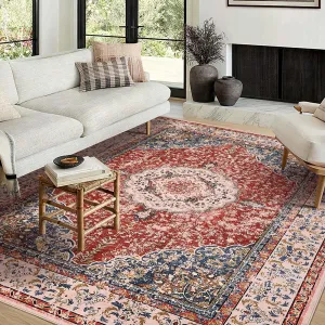Area Rug | Rugs for Living Room | Washable – 10x13 Boho Vintage Floral Area Rugs, Soft Faux Lamb Velvet Rug & TPR Non-Slip Backing Carpet for Bedroom,Bathroom, Dining Room, Kitchen, Entryway & Office