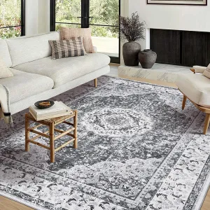 Area Rug | Rugs for Living Room | Washable – 9x12 Boho Vintage Floral Area Rugs, Soft Faux Lamb Velvet Rug & TPR Non-Slip Backing Carpet for Bedroom,Bathroom, Dining Room, Kitchen, Entryway & Office