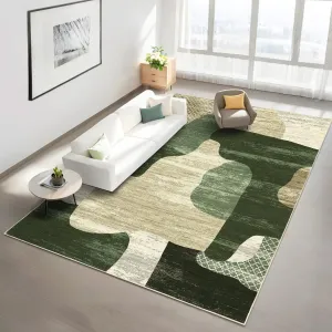 Modern Green 10x13 Abstract Area Rug Large Soft Faux Wool Non-Slip Backing Foldable Low Pile Polyester Indoor Living Room Bedroom