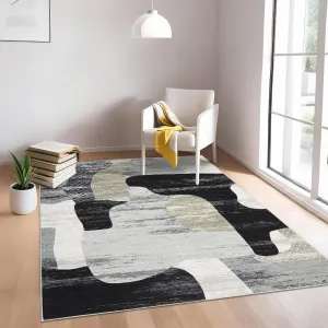 Modern Grey 10x13 Abstract Area Rug- Washable, Non-Slip, Low Pile, Soft Durable Fibers - Lightweight, Foldable - Living Room, Bedroom, Office