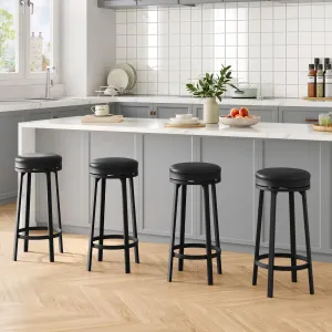 30" Swivel Bar Stools Set of 4, PU Leather Upholstery, 360° Swivel & Footrest, Metal Frame, Backless Design for Kitchen Island & Home Bar, Black