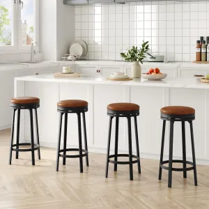30" Swivel Bar Stools Set of 4, PU Leather Upholstery, 360° Swivel & Footrest, Metal Frame, Backless Design for Kitchen Island & Home Bar, Brown