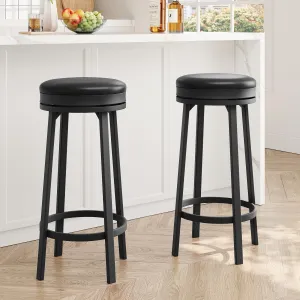 30" Swivel Bar Stools Set of 2, PU Leather Upholstery, 360° Swivel & Footrest, Metal Frame, Backless Design for Kitchen Island & Home Bar, Black