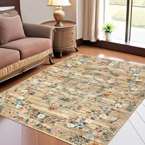 Modern Floral Brown 8x10 Area Rug Washable Non-Slip Stain Resistant Brown for Living Room Bedroom Office Playroom