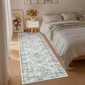 Vintage Floral Runner Rug 2x6 Washable Non-Shedding Low Pile Entryway Rug Blue Brown