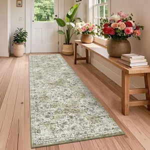 2x6 Vintage Washable Rug Non-Slip Floral Runner for Living Room Brown Low Pile Foldable Carpet