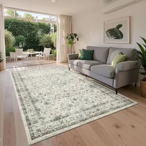 Vintage Washable Rug 5x7 Non-Slip Retro Floral Throw Rug Beige for Living Room Dining Room Bathroom Kitchen