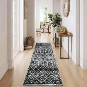 2x6 Black Kitchen Runner Rug Washable Non Slip Laundry Bathroom Mat Stain Resistant Geometric Print Low Pile Farmhouse Carpet for Home Office
