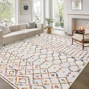 9x12 Colorful Living Room Area Rug Washable Non Slip Geometric Low Pile Stain Resistant Carpet for Dining Room Indoor Home Office