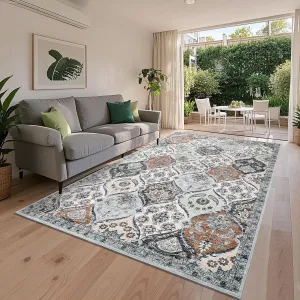 Large Trellis Rug 10x13 Non-Slip Vintage Distressed Print Ultra-Thin Stain-Resistant Indoor Carpet Multi