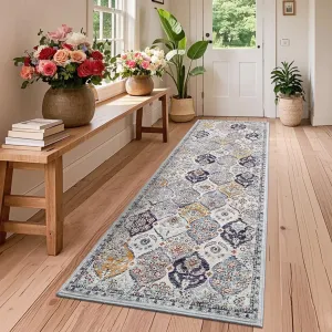 2x6 Vintage Trellis Washable Runner Non Slip Kitchen Rug Teal Orange Ultra-Thin Low Pile