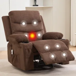Recliner Chair Nursery, Oversized Manual Reclining Rocking Chair, Corduroy 360 Swivel Glider with Cup Holder, Massage and Heat Recliner, Small Sofa Chairs for Adults, Living Room, RV, Bedroom, Brown