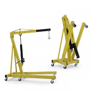 2-Ton Folding Hydraulic Engine Hoist with 6 Casters and Telescopic Boom, Shop Crane, Engine Lift, Cherry Picker, Yellow