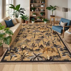 Brown Tiger 5x7 Area Rug Washable Non-Slip Low Pile Polyester Stain-Resistant Foldable for Living Room Bedroom Office