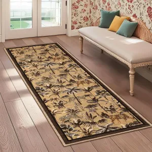 Brown Tiger 2x6 Washable Rug Tropical Jungle Plant Non-Slip Low Pile Stain Resistant Non-Shedding Camel Hallway Kitchen Entryway