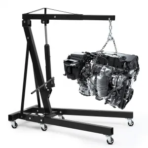 Engine Hoist Cherry Picker 2 Ton Folding Hydraulic Shop Crane Adjustable Boom Black 6 Casters