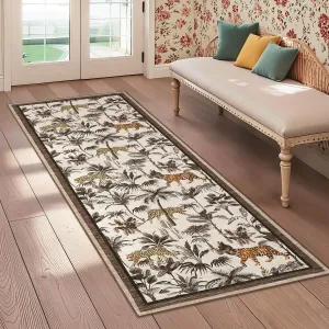 Taupe Tiger 2x6  Rug Washable Runner Tropical Jungle Plant Non-Slip Low Pile Stain Resistant Taupe Hallway Kitchen Entryway