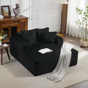 Boneless Couch 61'' Oversized Corduroy Chaise Lounge Chair, Deep Seat Cloud Sleeper Sofa Bed with 4 Fluffy Pillows & Armrests, No Assembly, for Living Room, Bedroom, Office, Black