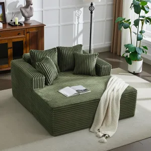 Boneless Couch 61'' Oversized Corduroy Chaise Lounge Chair, Deep Seat Cloud Sleeper Sofa Bed with 4 Fluffy Pillows & Armrests, No Assembly, for Living Room, Bedroom, Office, Green