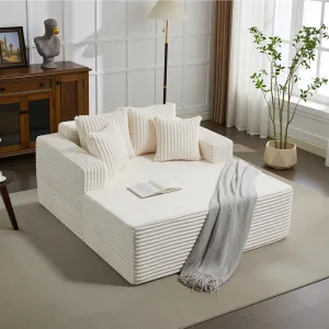 Oversized 61'' Corduroy Chaise Lounge Chair, Boneless Couch Cloud Sleeper Sofa Bed with High-Density Foam, 4 Plush Pillows & Armrests, No Assembly, for Living Room, Bedroom, Creamy