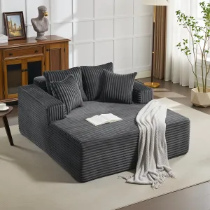 Boneless Couch 61'' Oversized Corduroy Chaise Lounge Chair, Deep Seat Cloud Sleeper Sofa Bed with 4 Fluffy Pillows & Armrests, No Assembly, for Living Room, Bedroom, Office, Grey