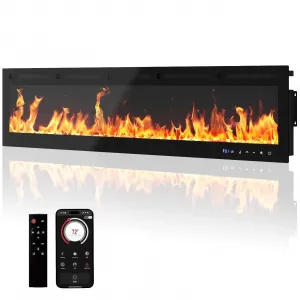 88 Inch Recessed and Wall Mounted Electric Fireplace Insert, 750W/1500W Dual Heat with WiFi App and Remote Control, Adjustable Multicolor Flames, Log and Crystal Decor, Black
