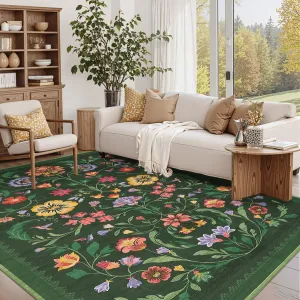 Indoor Area Rug Vintage Printed Soft Polyester Low Pile Non-Shedding Washable Non-Slip 9x12ft Living Room Bedroom