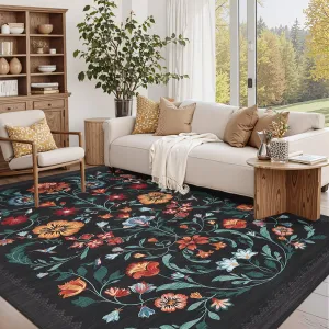 Indoor Area Rug Vintage Printed Soft Polyester Low Pile Non-Shedding Non Slip Washable 9x12ft Living Room Bedroom