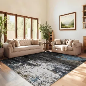 Modern Abstract Area Rug 5x7 - Vibrant Colorful Print, Machine Washable, Pearl Velvet, Non-Slip Backing, Low Pile, Grey Brown, Bedroom Living Room