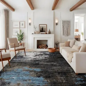 Large Area Rugs 10x13 Abstract Neutral Carpet, Non-Shedding, Machine Washable, Pearl Velvet, Non-Slip Backing, Low Pile, Grey Brown, Indoor Living Room