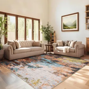 Washable Modern Area Rugs 5x7 Non-Shedding Abstract Yellow for Bedroom Living Room