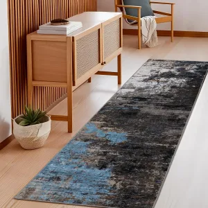 Washable Area Rugs 2x6 Non-Slip Abstract Runner, Ultra-Soft Pearl Velvet, Stain Resistant, Low Pile, Grey Brown, Indoor Bedroom Kitchen Laundry