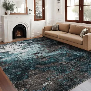 Modern Abstract Area Rug 5x7 - Pearl Velvet, Machine Washable, Non-Slip Backing, Low Pile, Colorful Accent for Bedroom Living Room