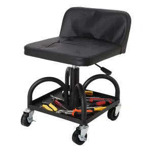 Rolling Mechanic Stool, 300 lbs Capacity, 16''-21'' Height Adjustable Soft Cushion Steel Frame Tool Tray 360° Lockable Wheels Black Workshop Garage