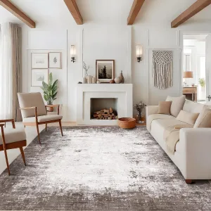 Extra Large Living Room Rugs 10x13 Non-Slip Abstract Accent Rug Ultra-Soft Pearl Velvet Low Pile Machine Washable Indoor Carpet Brown Bedroom Kitchen Office