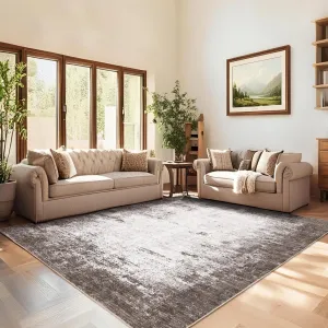 6x9 Abstract Painted Pattern Thin Indoor Rug, Soft Low Pile Area Mat, Brown for Living Room Bedroom Hallway Study