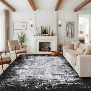 Extra Large Living Room Rugs 10x13 Non-Slip Abstract Accent Rug Grey, Ultra-Soft Pearl Velvet, Thin Low Pile Indoor Carpet for Bedroom Office Kitchen