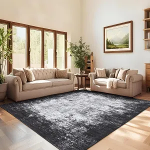 6x9 Abstract Painted Pattern Thin Indoor Rug, Soft Low Pile Area Mat, Gray, Living Room Bedroom Hallway Study