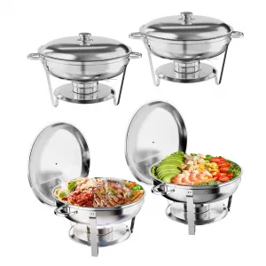 5QT Chafing Dish Buffet Set of 4 Pack, Round Stainless Steel Food Warmers Buffet Servers Sets, Chafer with Food & Water Pan, Lid, Frame, Fuel Holder for Catering and Parties