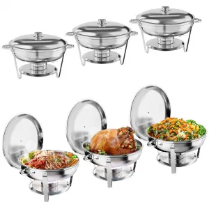 5QT Chafing Dish Buffet Set of 6 Pack, Round Stainless Steel Food Warmers Buffet Servers Sets, Chafer with Food & Water Pan, Lid, Frame, Fuel Holder for Catering and Parties