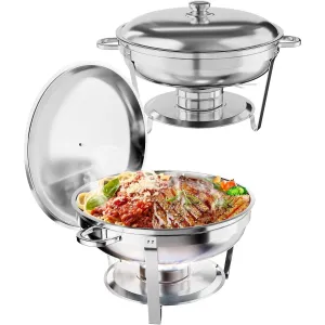 5QT Chafing Dish Buffet Set of 2 Pack, Round Stainless Steel Food Warmers Buffet Servers Sets, Chafer with Food & Water Pan, Lid, Frame, Fuel Holder for Catering and Parties