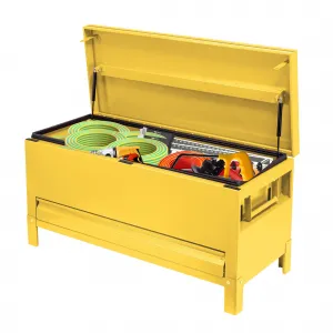 48"x20"x20" Industrial Steel Truck Toolbox with Drawer, Lockable, Recessed Handles, Hydraulic Slow-Close Lid, Forklift Ready, Waterproof Heavy Duty Storage for Pickup Beds & Trailers, Yellow