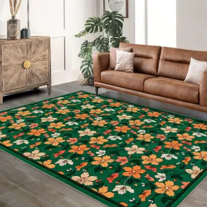 Floral Rug 5x7 Washable Non Slip Boho Soft Bedroom Area Rug Green