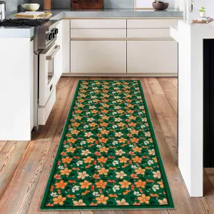 Rug Runner 2x6 Floral Washable Non Slip Stain Resistant Soft Carpet for Hallways Entryway Green